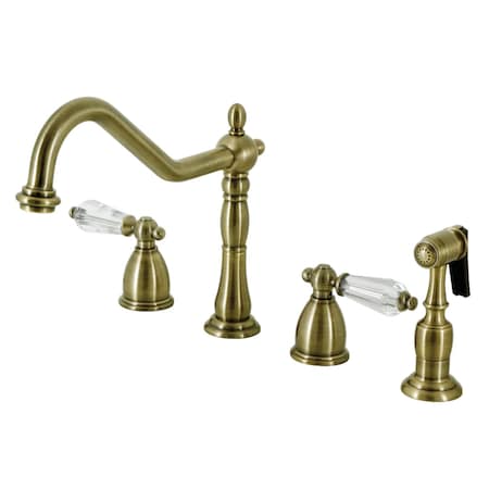 Kingston Brass Widespread Kitchen Faucet with Brass Sprayer, Antique Brass KB1793WLLBS